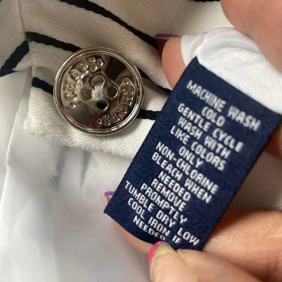 Chaps Lined Jacket White Black Horizontal Striped ButtonUp Sz1X Business Career - Picture 5 of 10